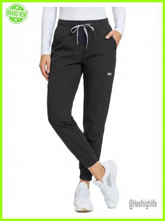 Pants - Scrub Pants for Women Slim Fit Four Way Stretch Yoga Waistband Joggers 8 Pockets